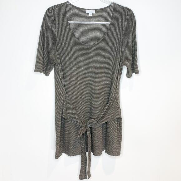 J Jill Pure Jill Womens Tie Front Top Shirt Linen Blend Short Sleeve Size L - Picture 1 of 8